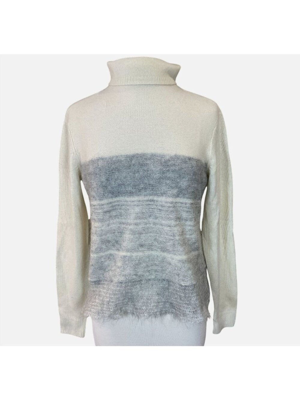 Rebecca Taylor Cowl Neck Ombre Stripe Cashmere Wool Mohair Blend LS Sweater M